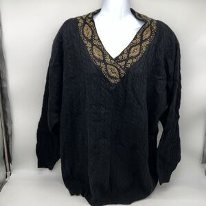 VTG Ivana Black/Gold Embellished Lambswool/Angora Rabbit Hair Sweater-Size XL